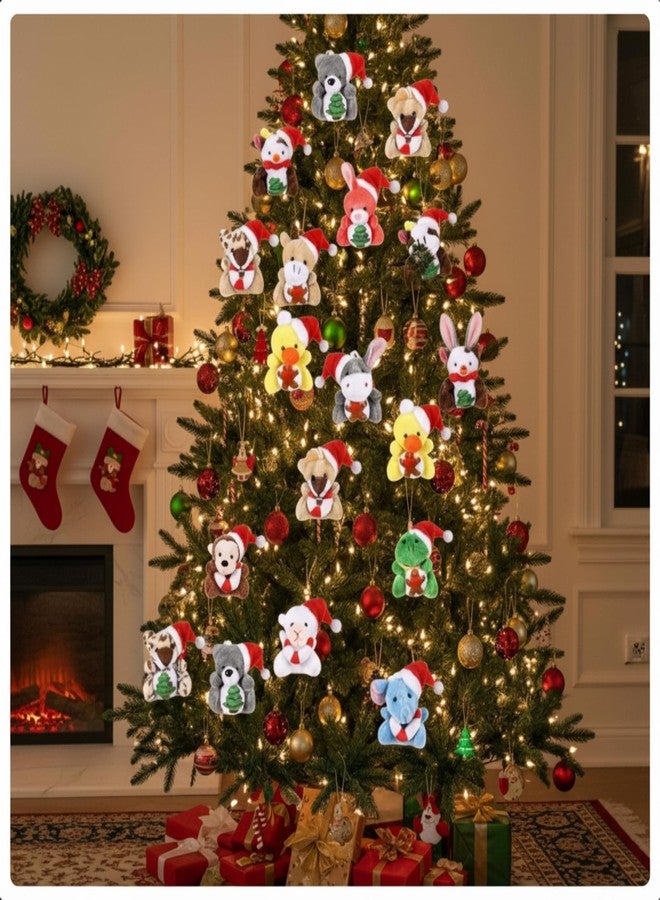 Blueweenly 24 Pcs Mini Christmas Stuffed Animal Plush Keychain Decorations Xmas Small Plush Animal Toys with Santa Hat Christmas Tree Plush Ornaments for Award Party Favors Gifts Decor - Image 4